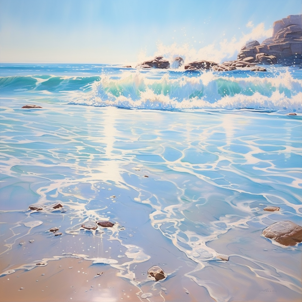 Light pastel blue sea painting