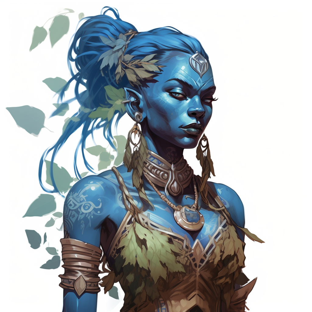 Beautiful Blue-Skinned Female Dark Elf Druid