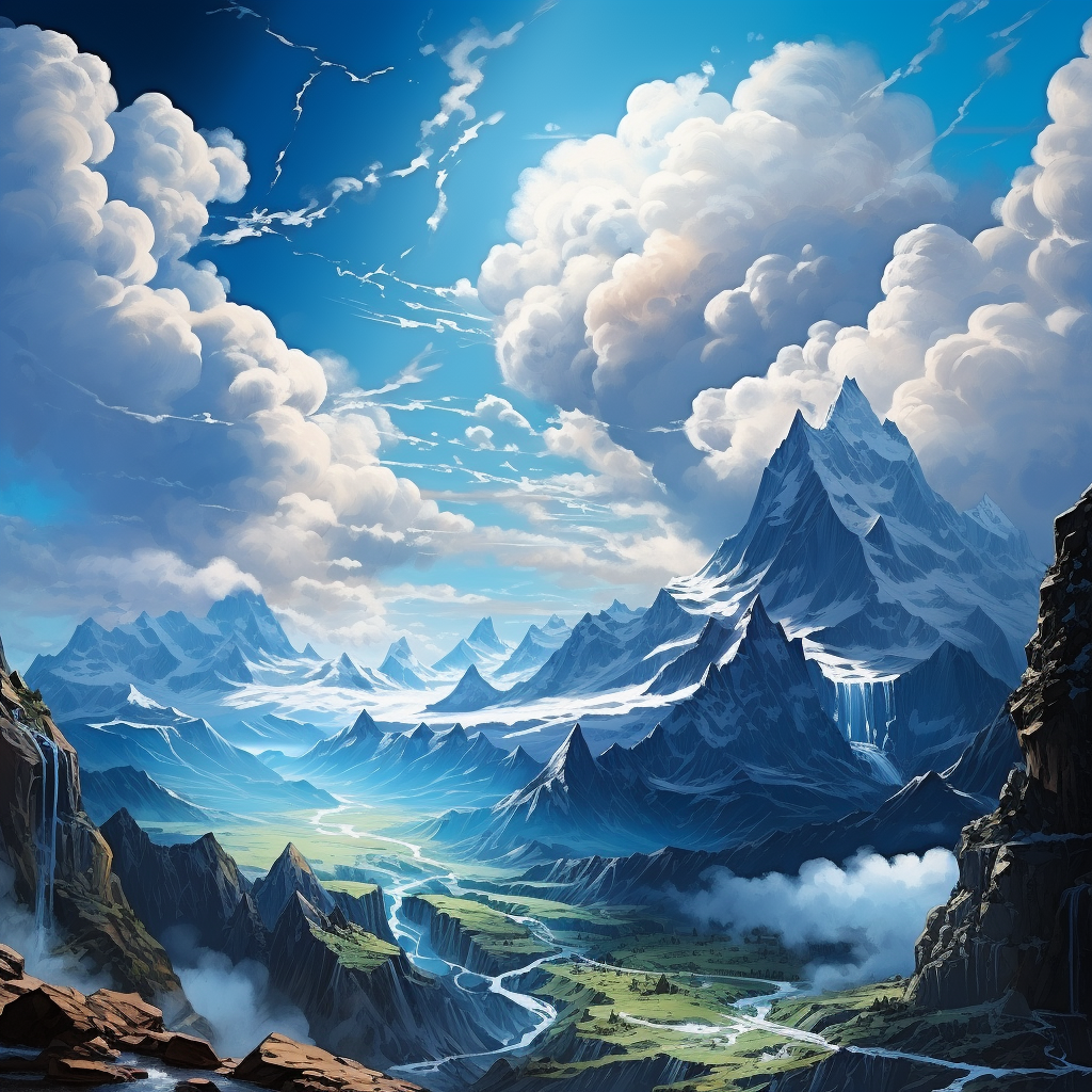 A stunning view of the mystical blue sky and mountains