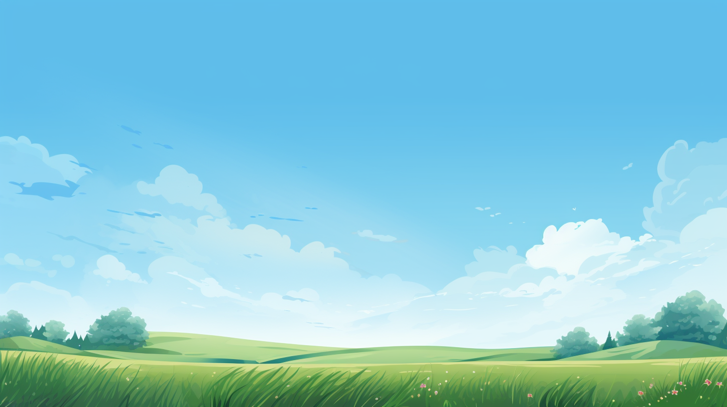 Minimalistic blue sky with sun and grass