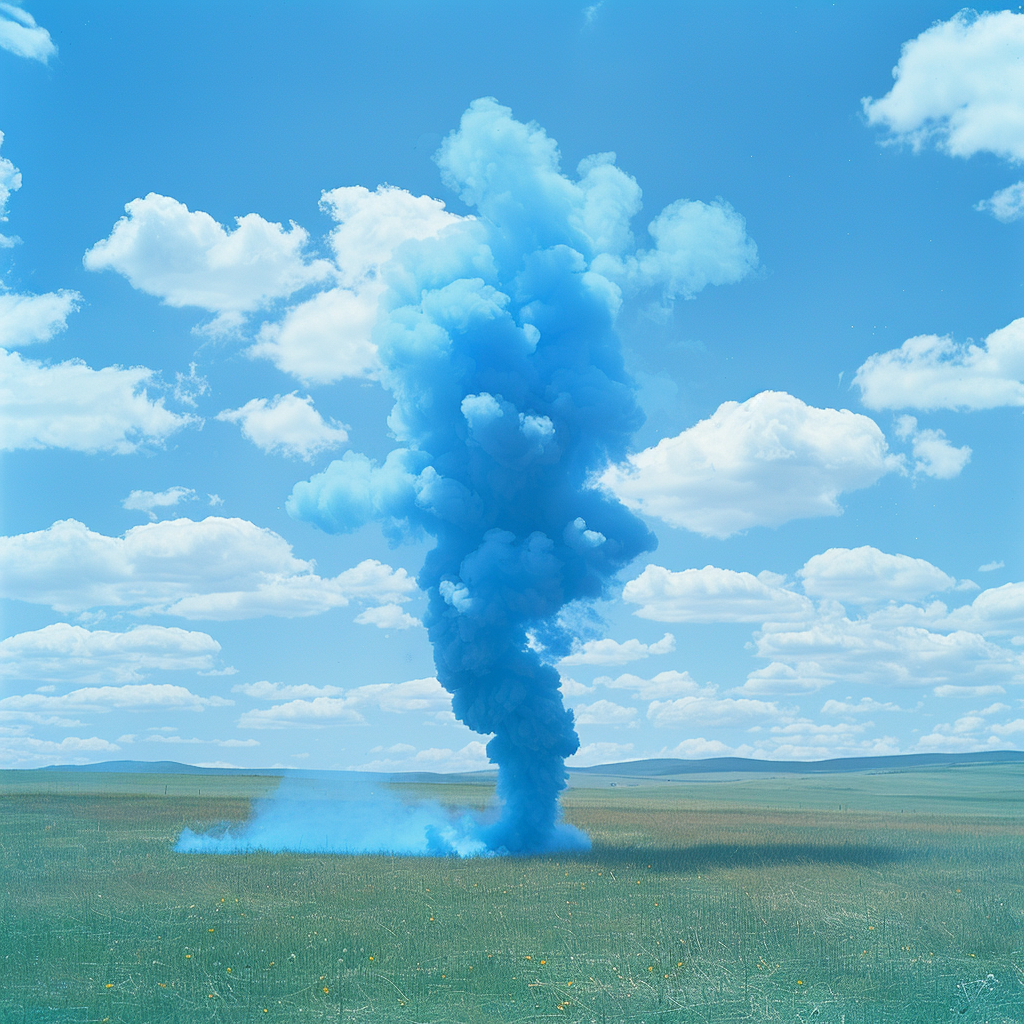 Blue smoke signal on grass