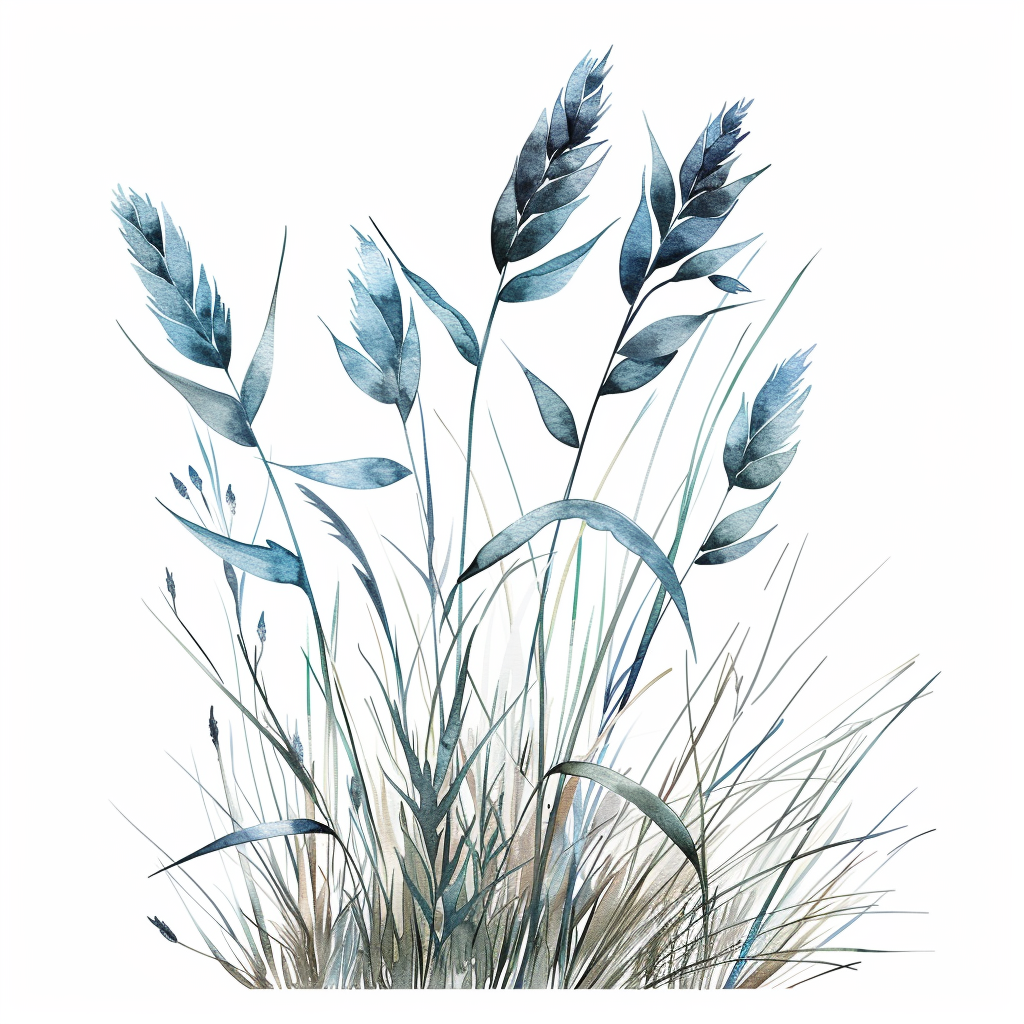 Watercolour illustration of blue stem grass