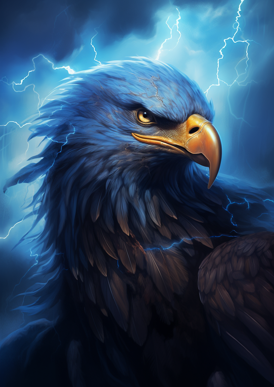 Majestic blue thunder eagle in stormy sky