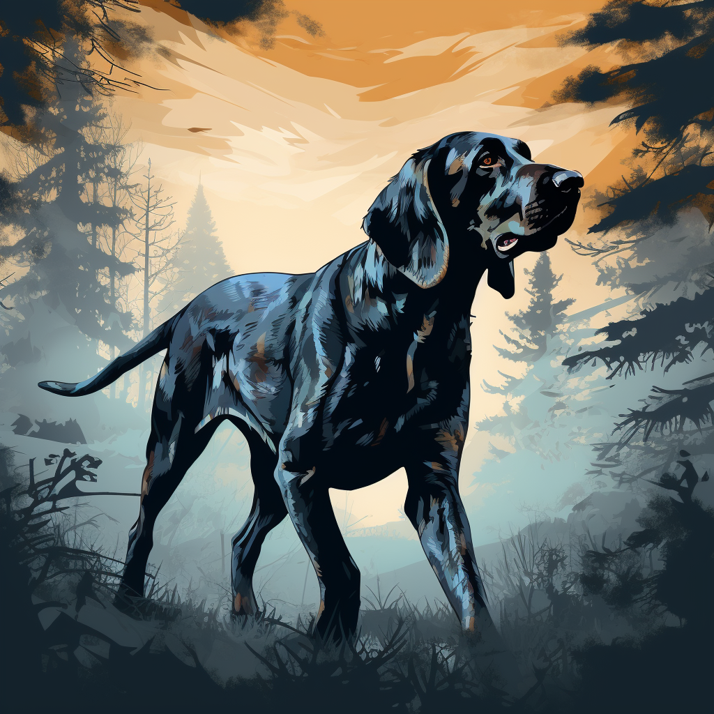 Blue Tick Coonhound Silhouette Running Woods