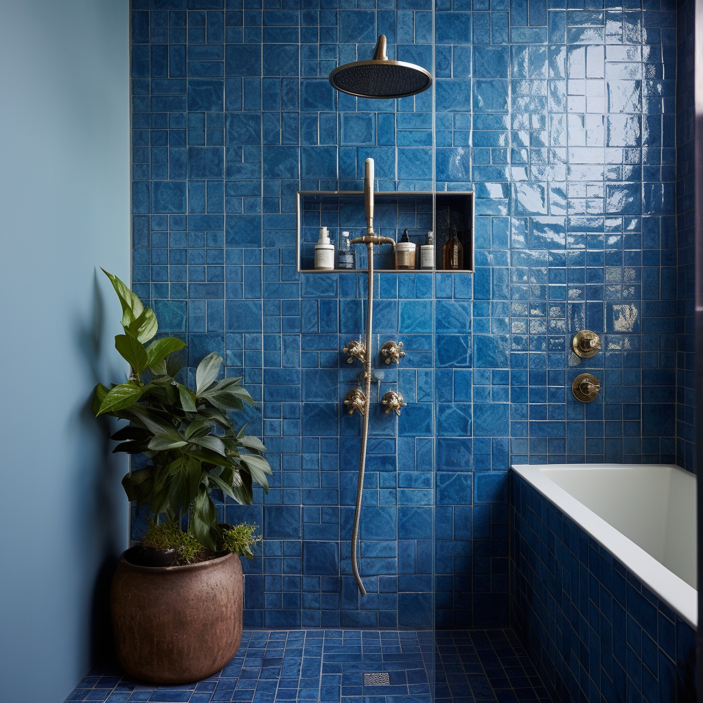 Blue Tiled Bathroom Wall