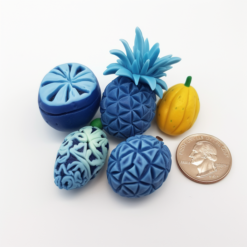 Blue tropical fruit polymer clay on white background