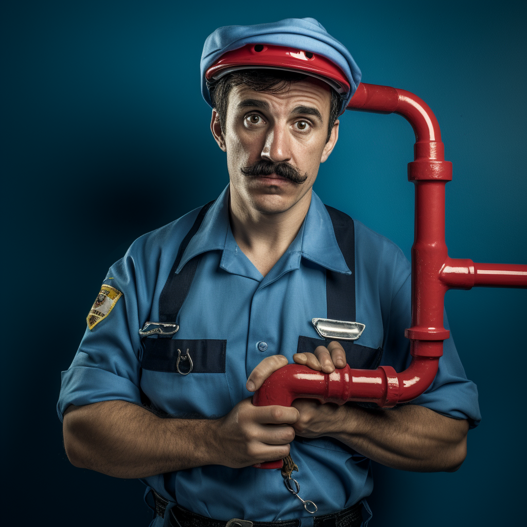 Blue uniform Spanish plumber with wrench