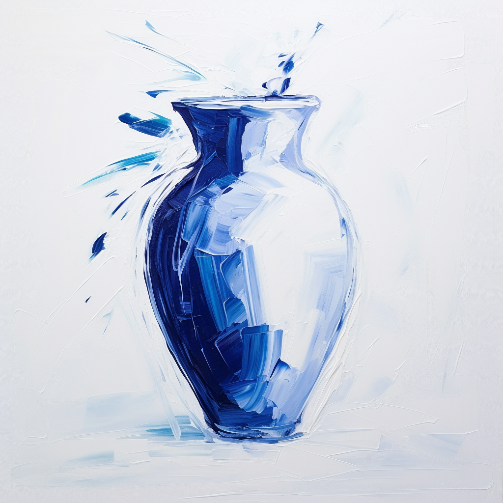 Acrylic painting of a blue vase on a white background