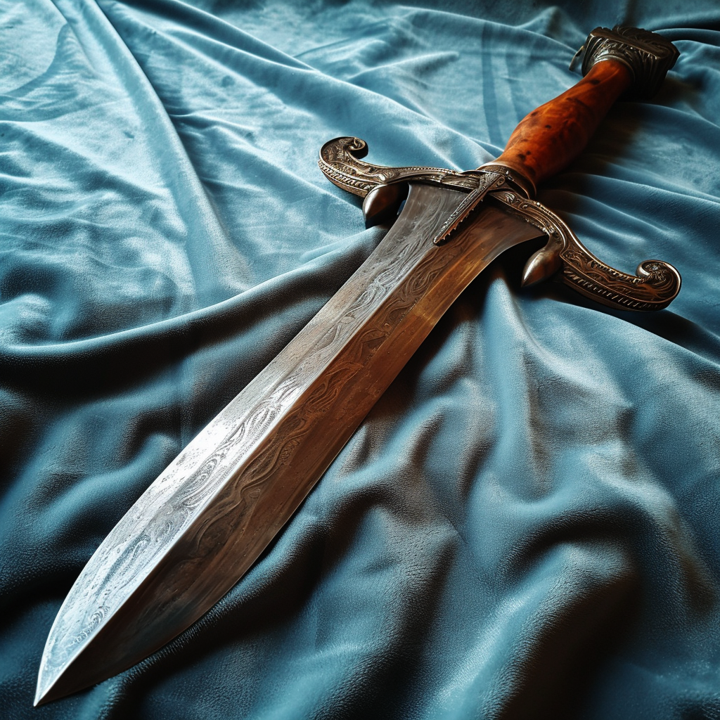 Beautifully designed blue velvet xiphos sword