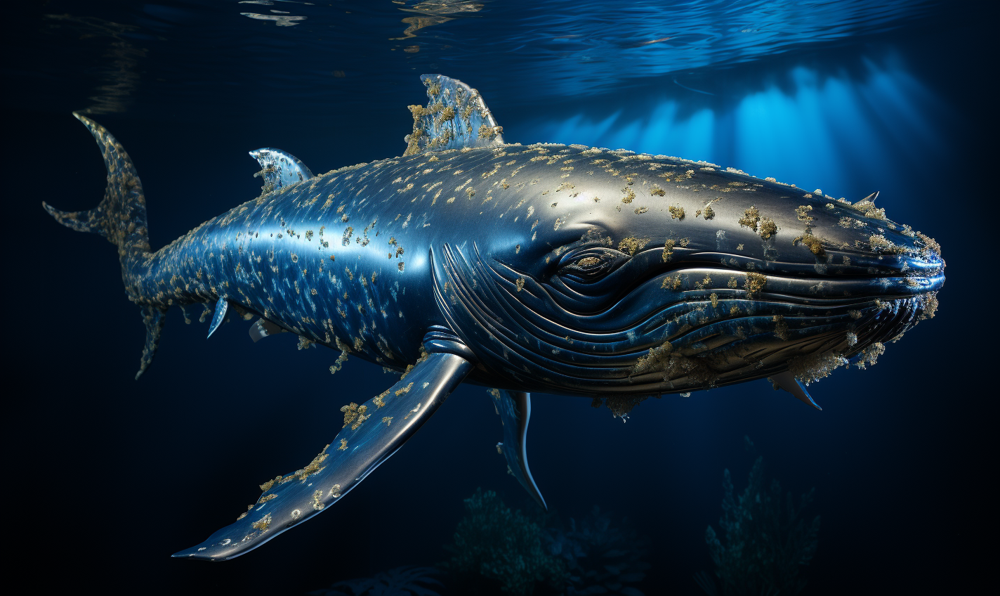 Beautiful blue whale with metallic sheen