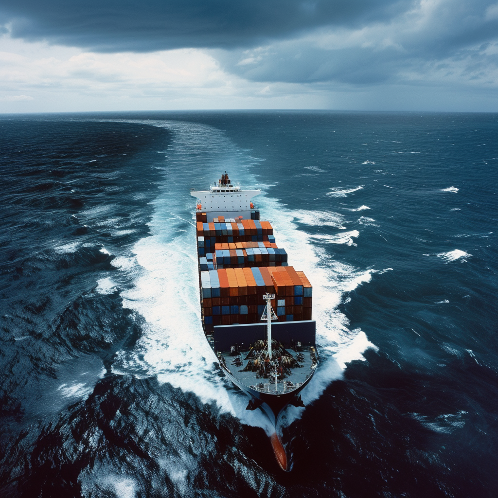 Blue White Container Cargo Ship in Ocean