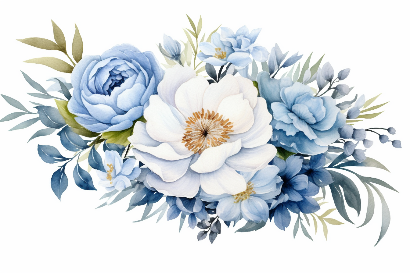 Realistic blue and white flower arrangement