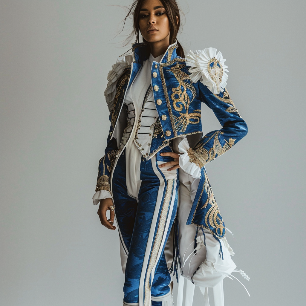 Blue White Women's Military Fashion