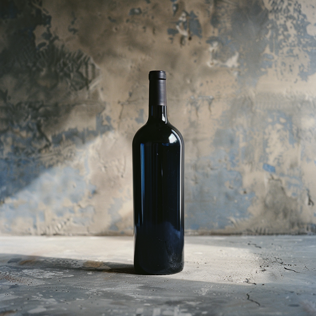 Blue wine bottle on calming background