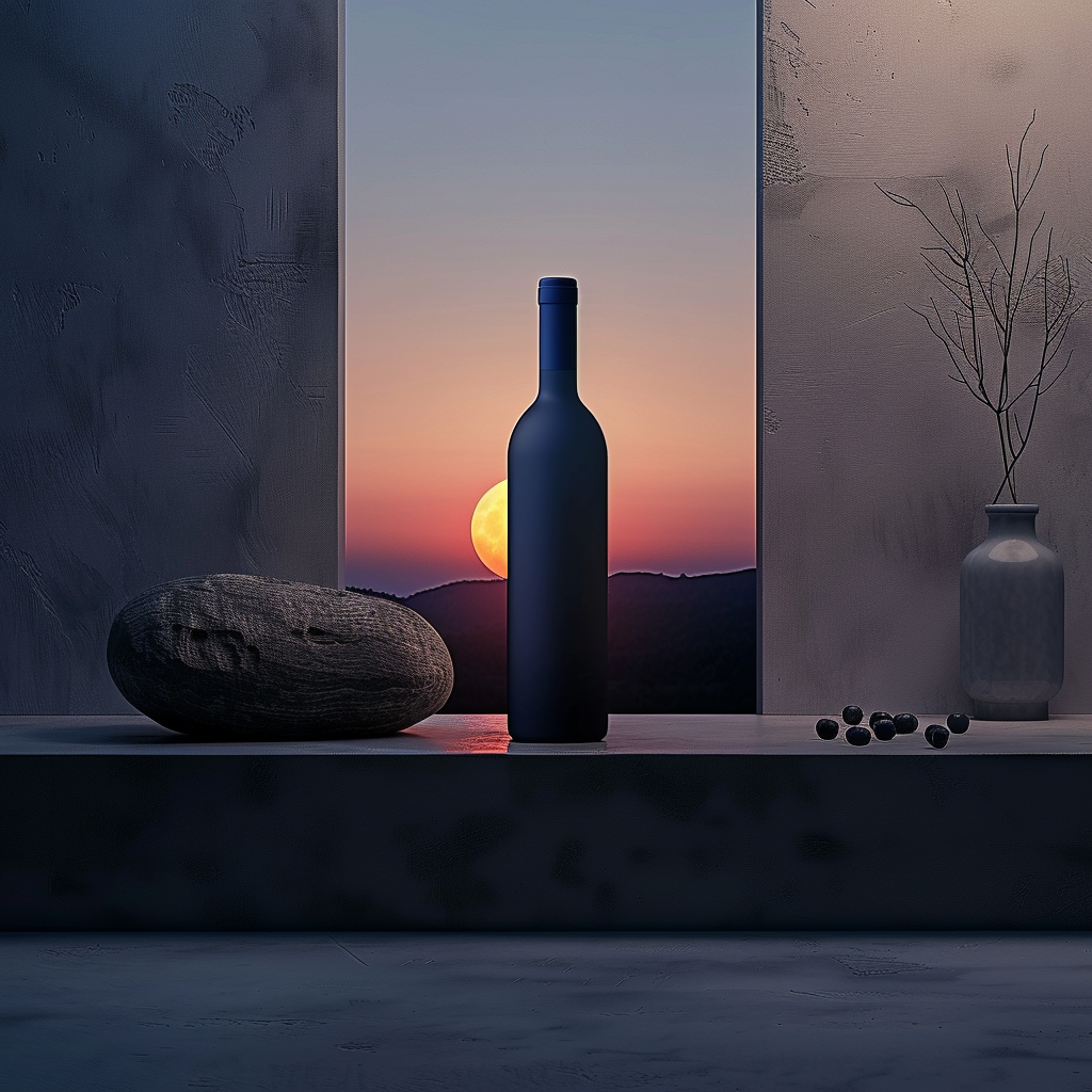 Blue Wine Bottle in Sunset