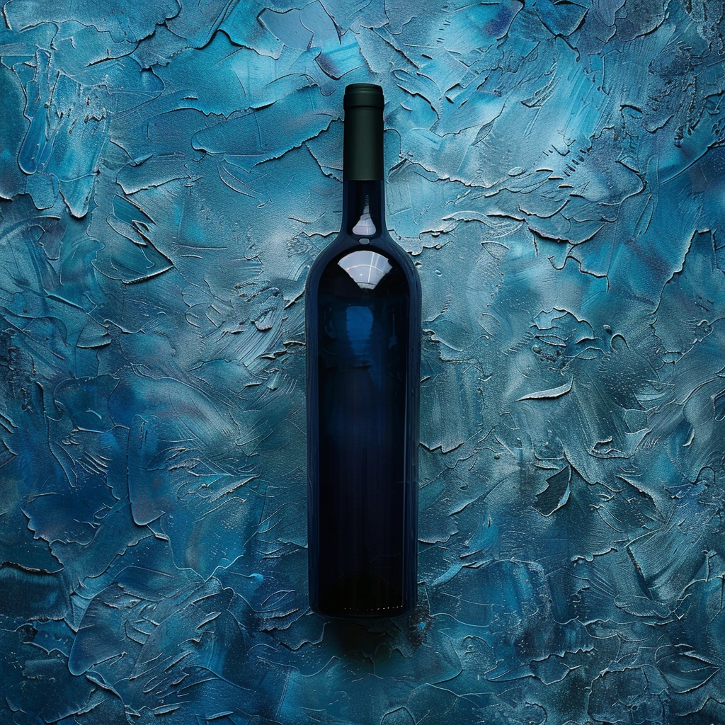 Blue wine bottle in water