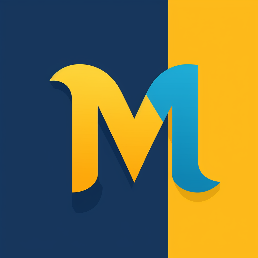 Bright blue and yellow M word logo