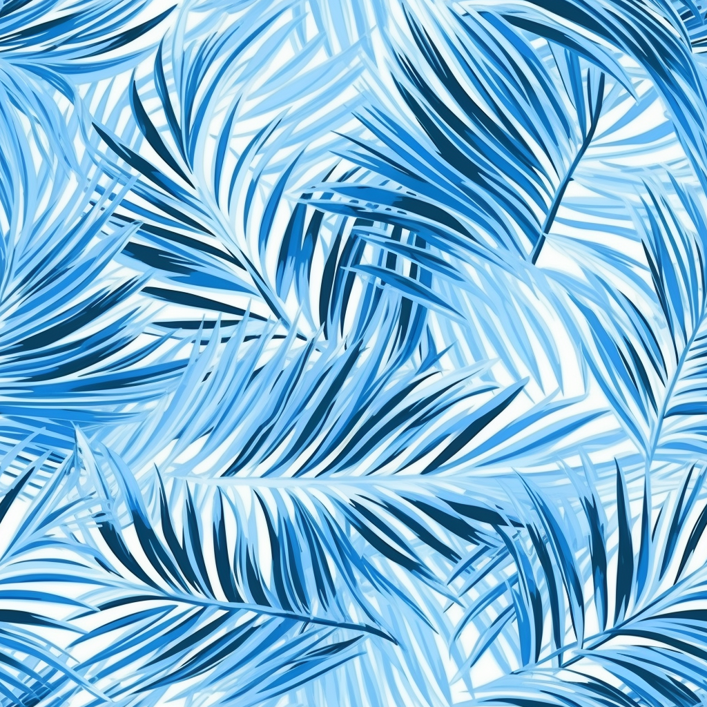 Blue coconut leaf patterns on pastel blue background