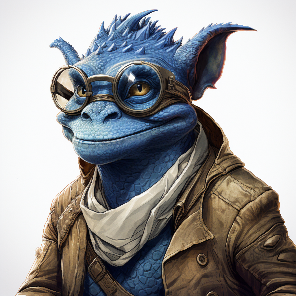 Blue dragon goblin with glasses