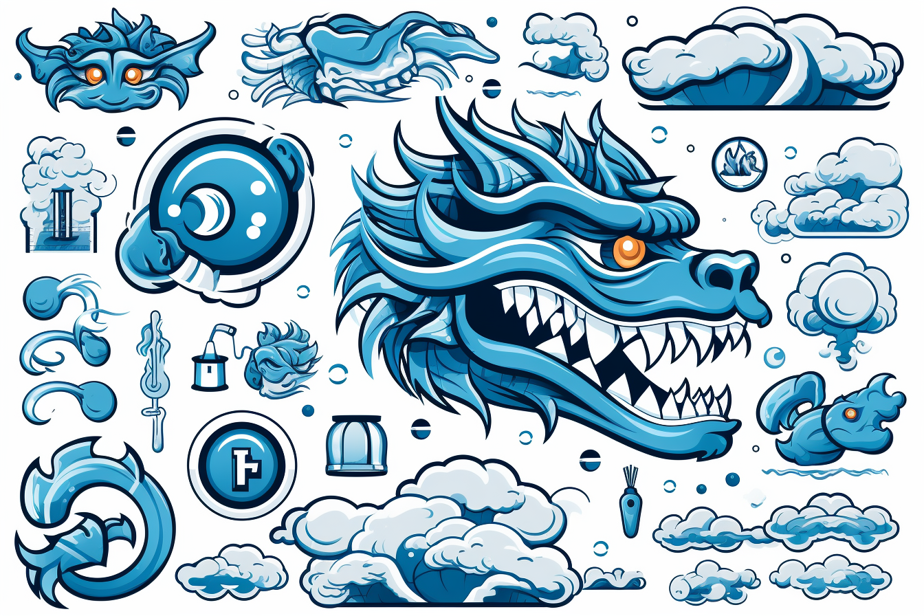 Assorted Blue Dragon Stickers on White Background