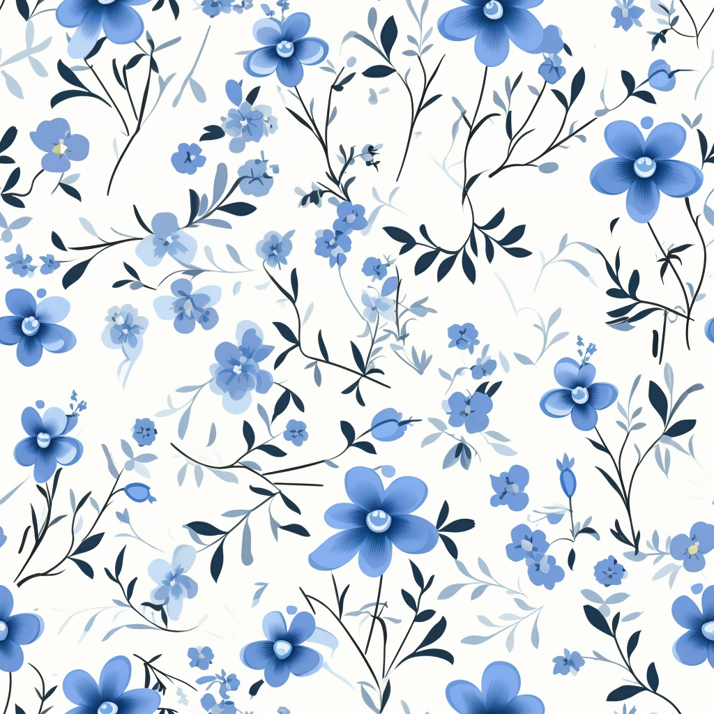 Blue Flowers on White Background Pattern