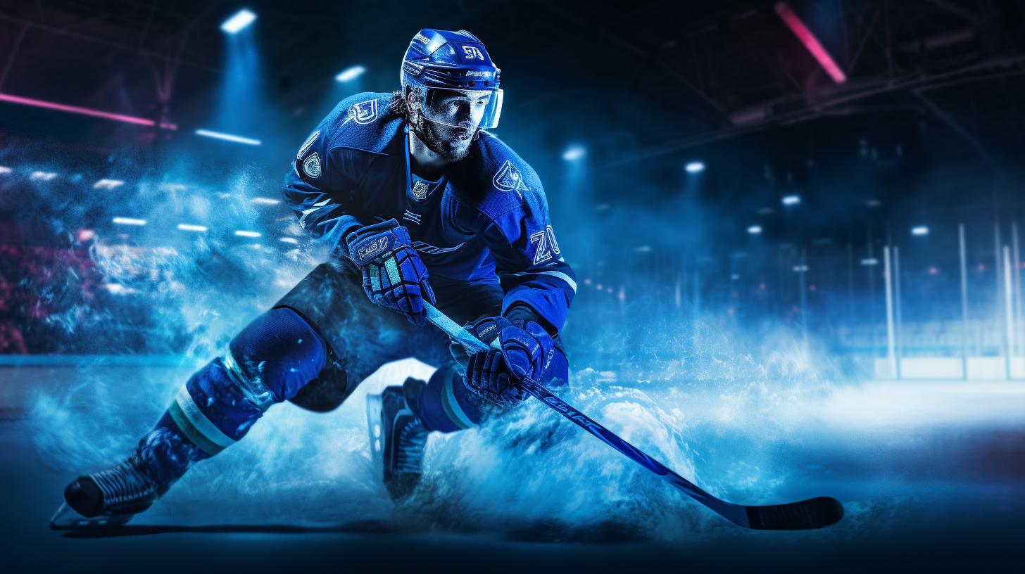 Blue neon hockey player game style