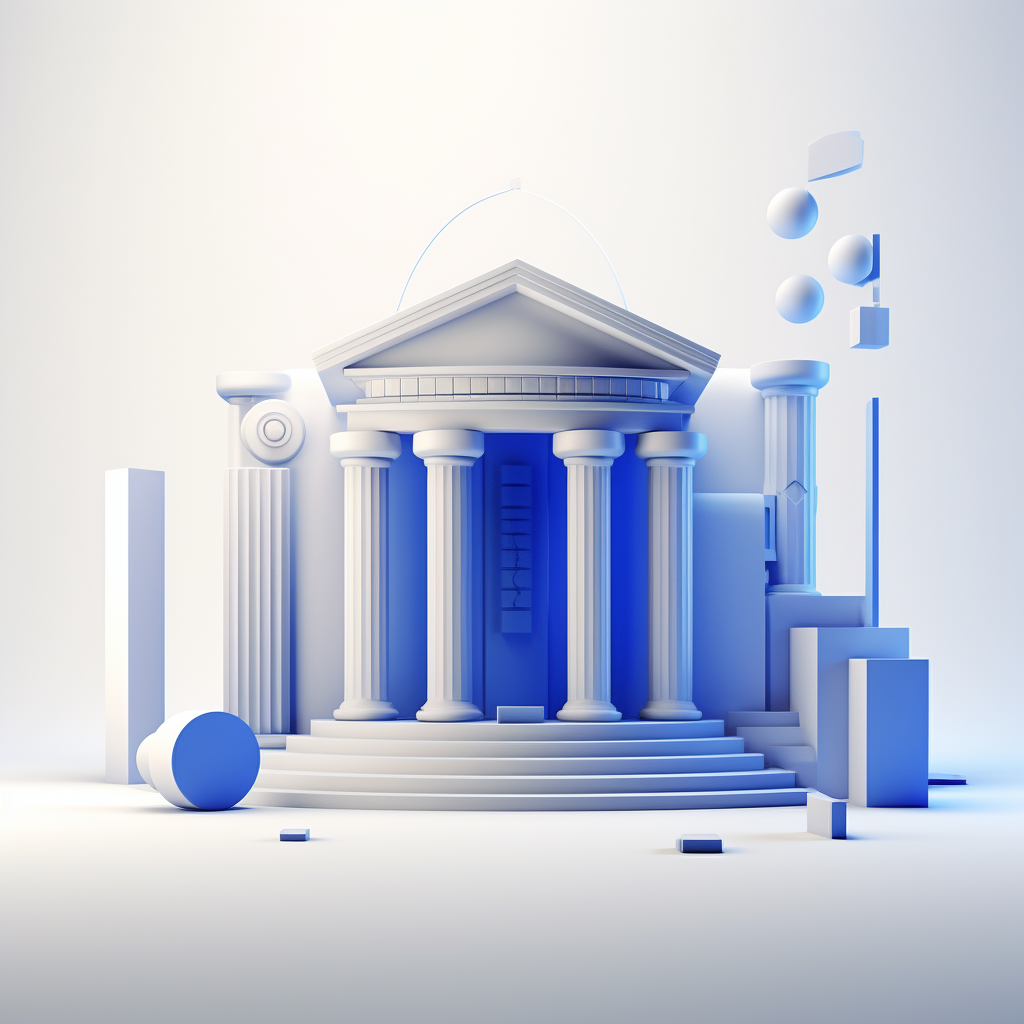 Simple blue shapes temple on white background