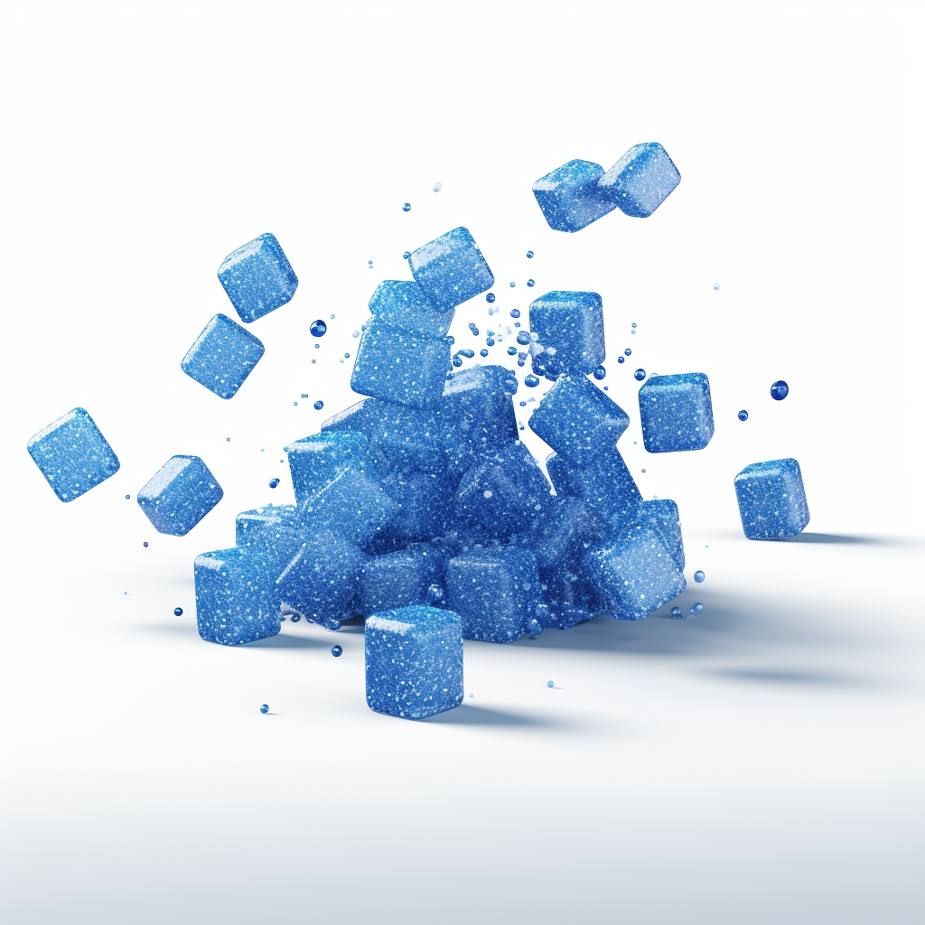 Small square blue sugar-coated candy gummies