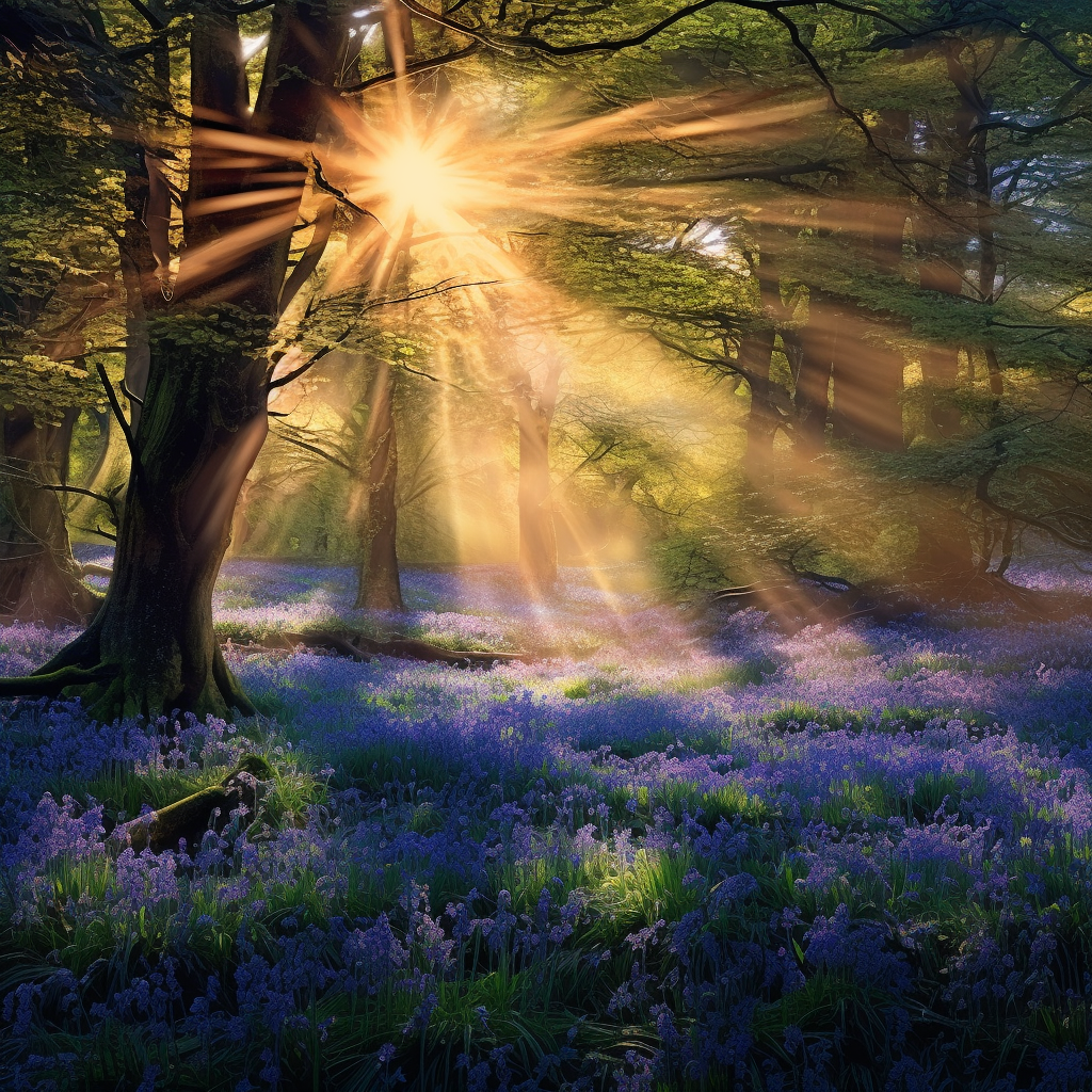 Golden crown in bluebell forest