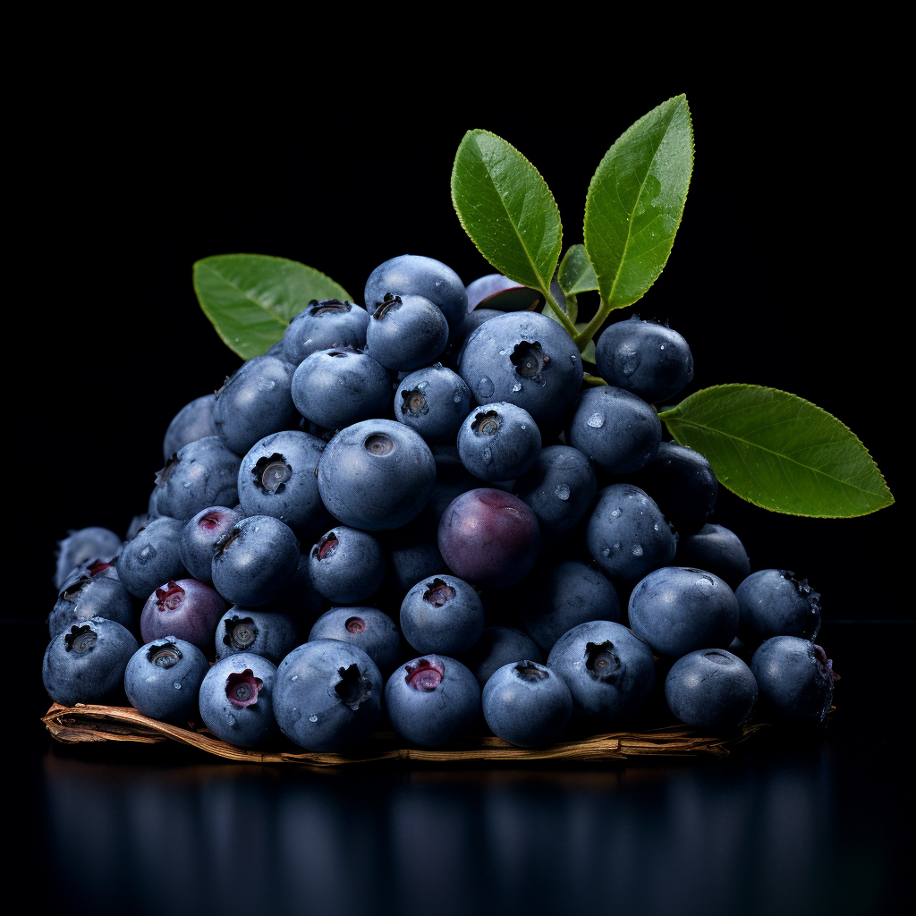 Fresh blueberries arranged elegantly on a black background