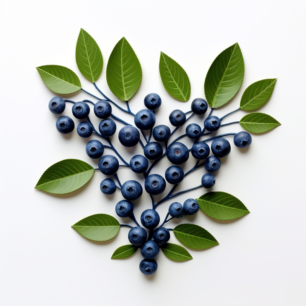 Blueberry and Leaves on White Background