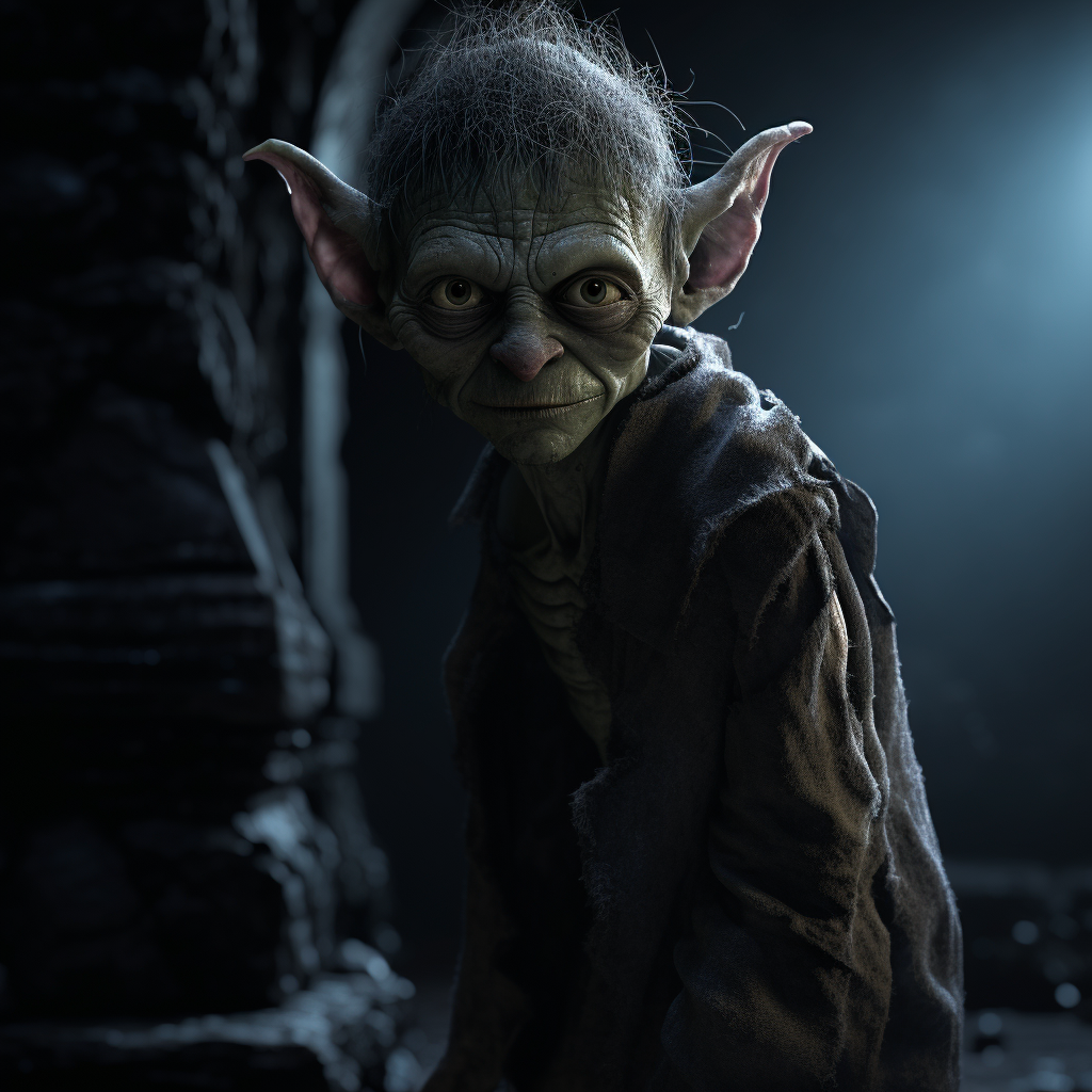 Goblin with Cold Green Eyes in Shadows