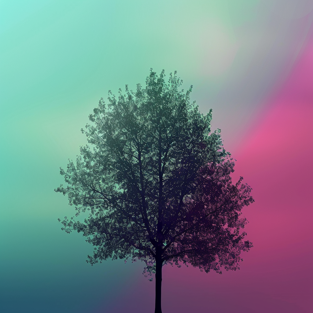 Colorful tree on blurred gradient background