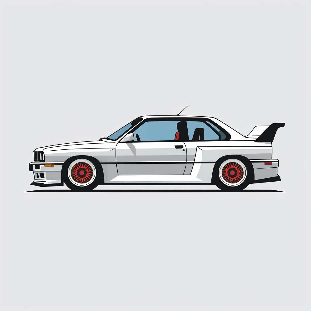 Cartoon of a lowered BMW E30 M3