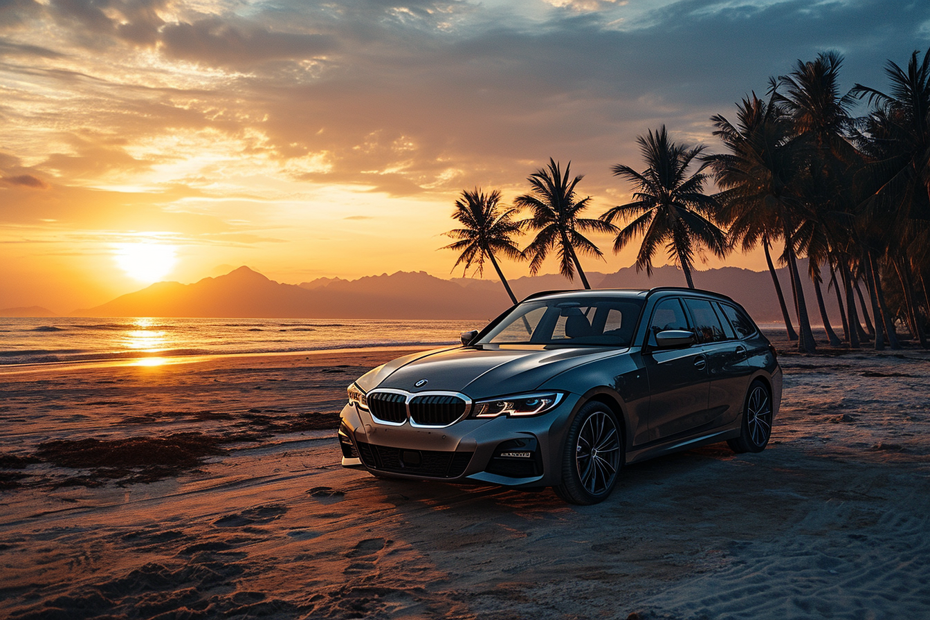 BMW M340i Touring in Dravit Grey on a Thai Beach