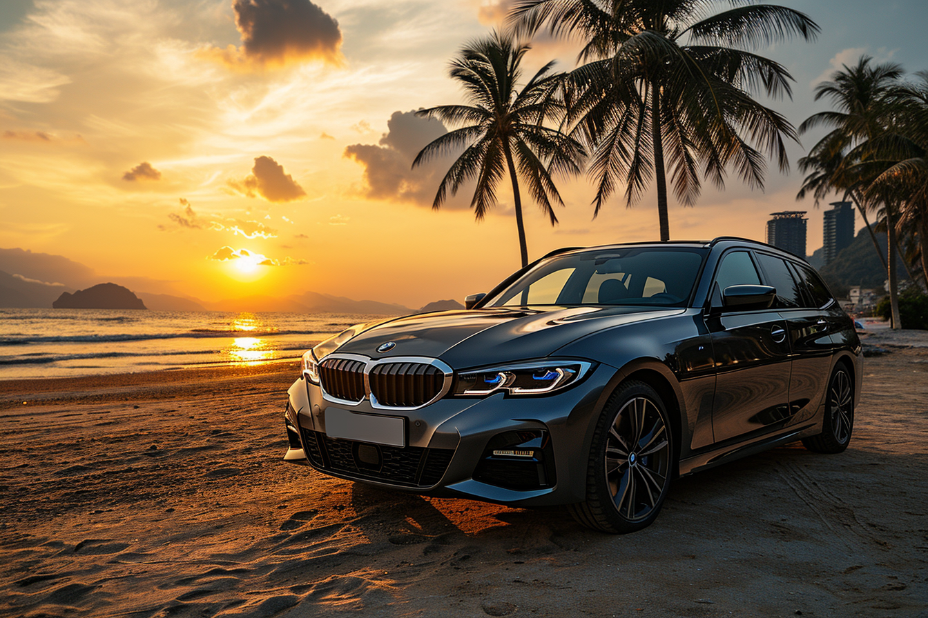 BMW m340i Touring LCI in Dravit Grey on Beautiful Beach