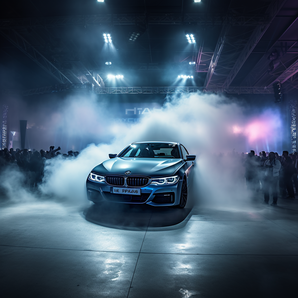 BMW in smoke with LED lights