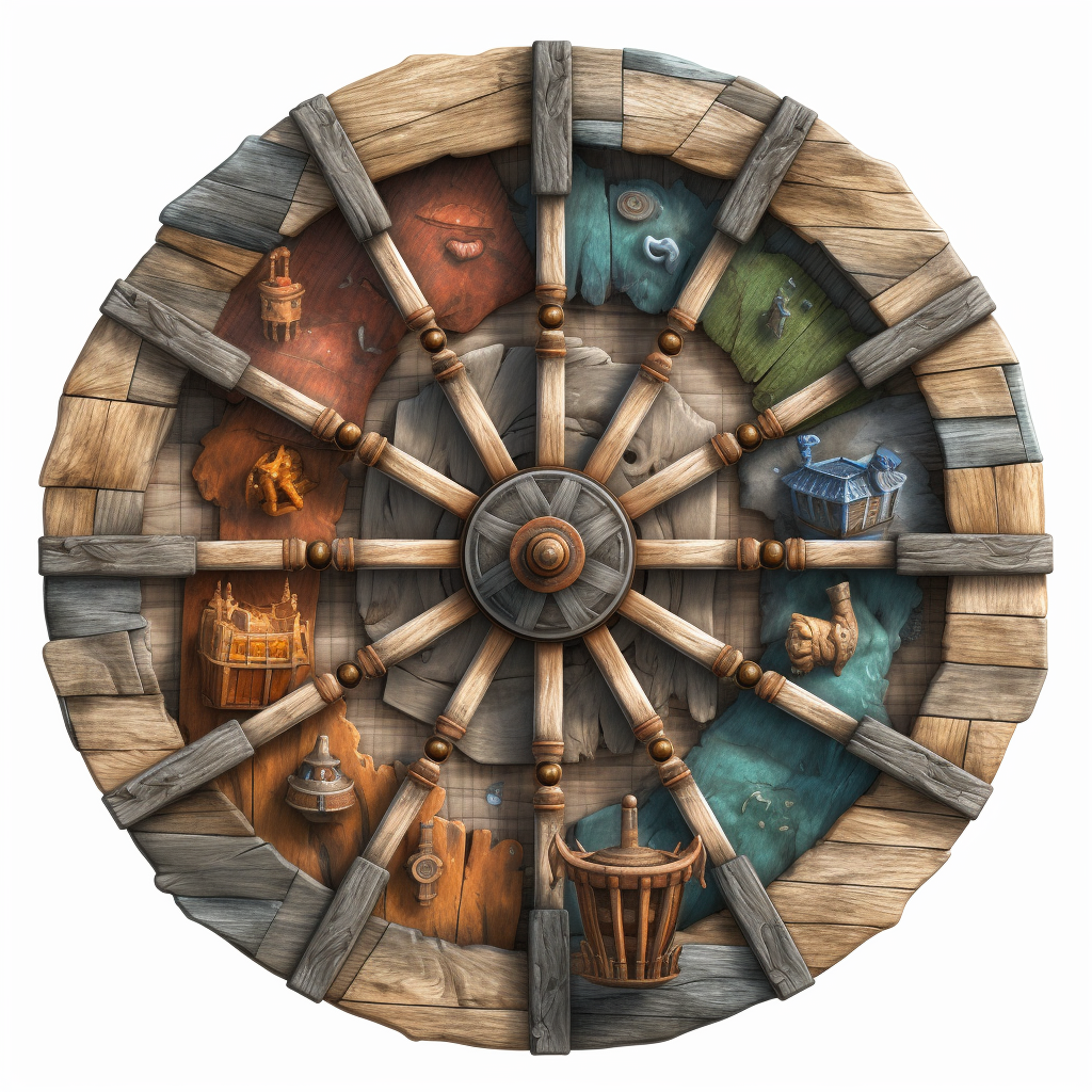 Wooden wagon wheel board game art