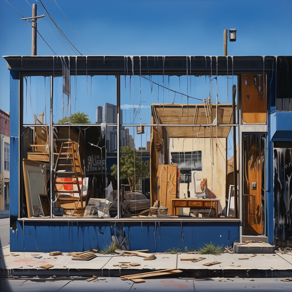 View of a boarded-up business