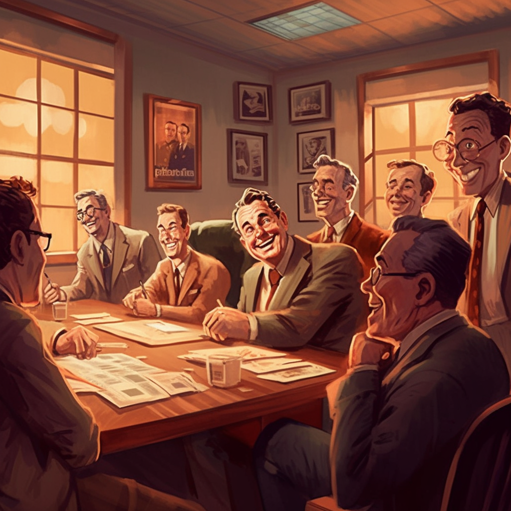 Illustration of enthusiastic business professionals in a boardroom meeting