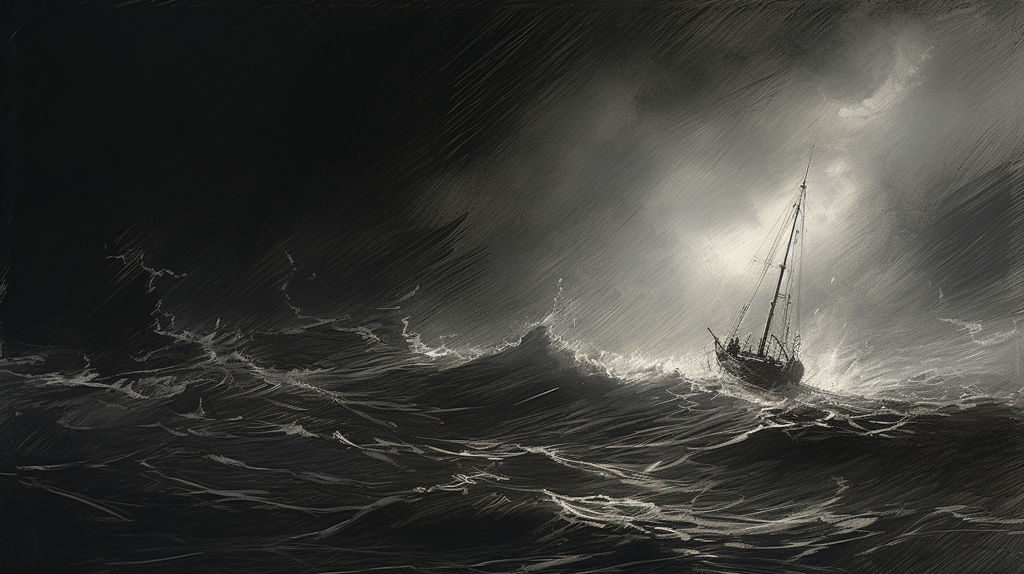 Boat in stormy waves sketch