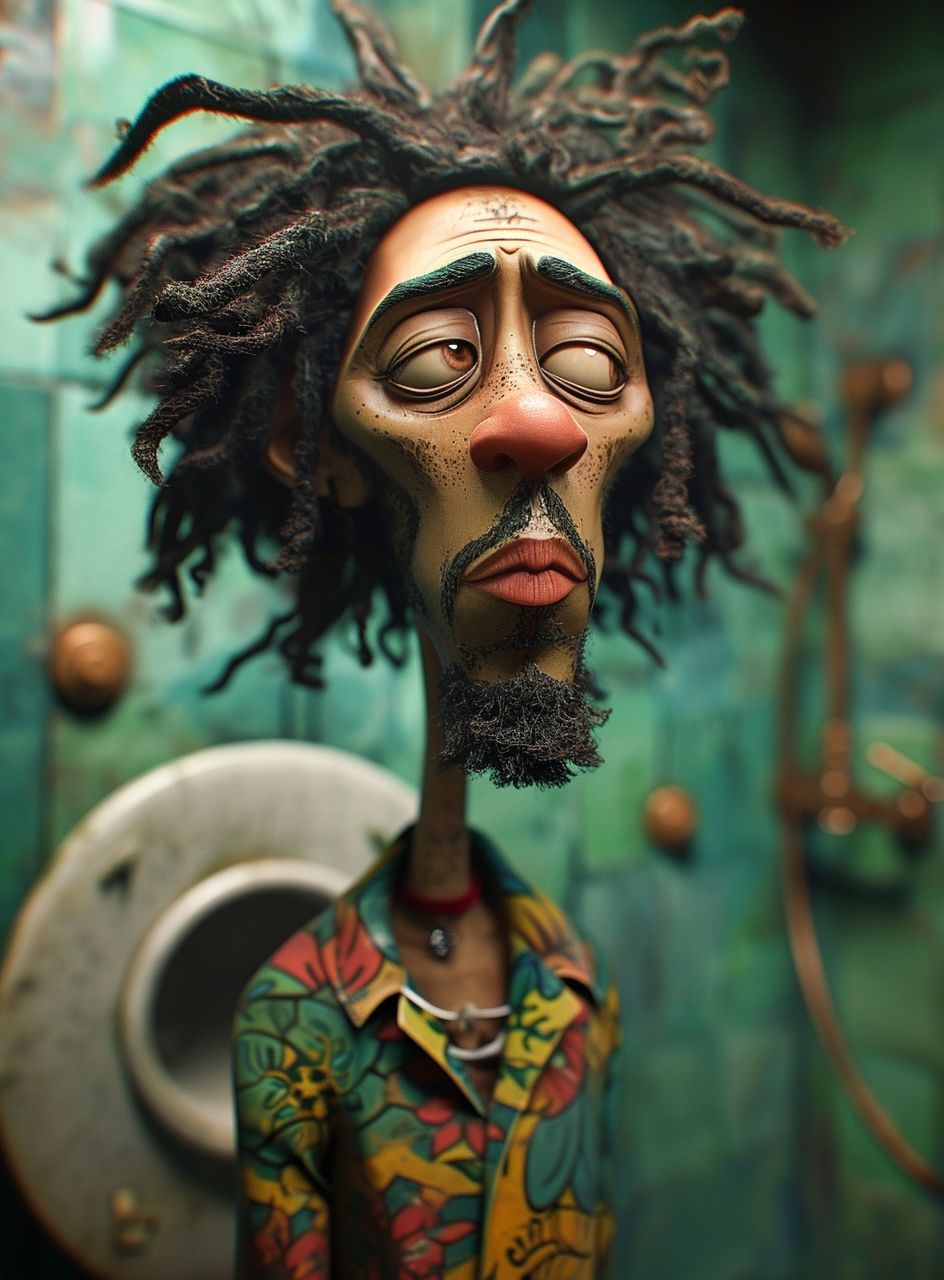 Bob Marley Victorian Toilet Cartoon Character