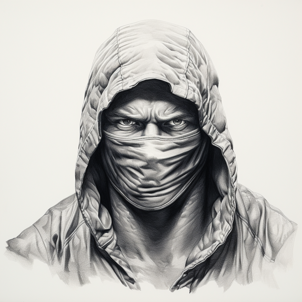 Muscular bodybuilder drawing with balaclava