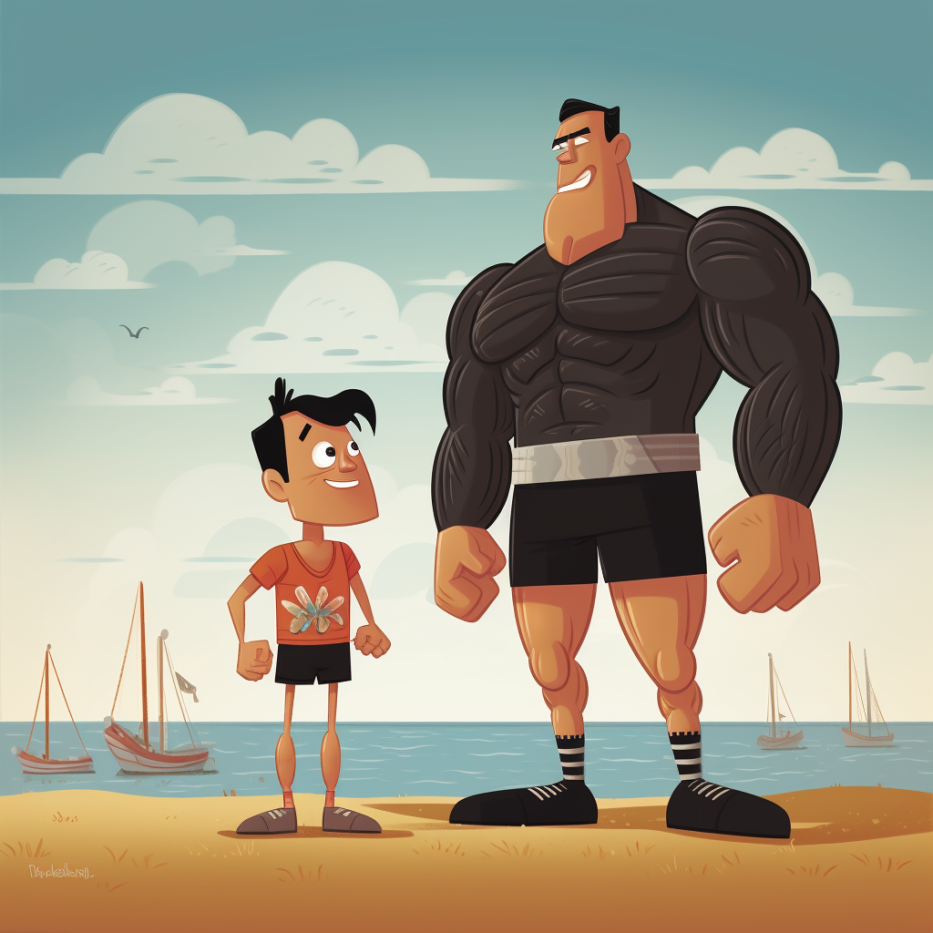 Bodybuilder Bert and Ernie on Beach