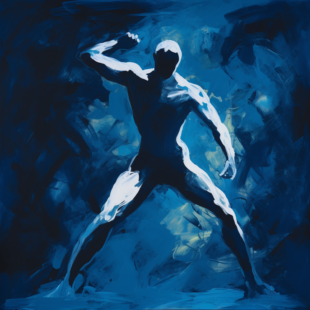 Bodybuilder man dancing in socialism realism style