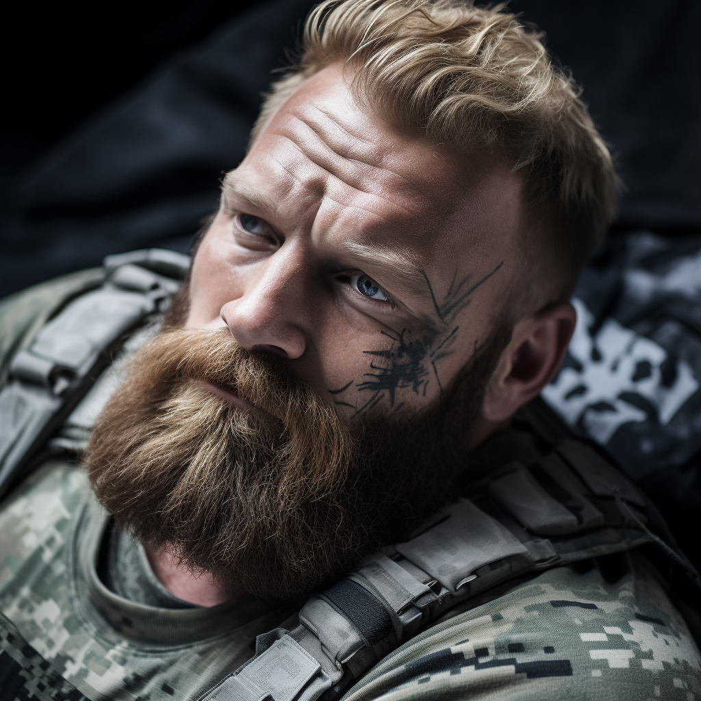 Overweight Navy Seal Bodybuilder Close-Up Portrait