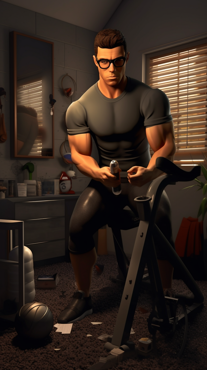 Bodybuilder in Cozy Room with Mini Gym