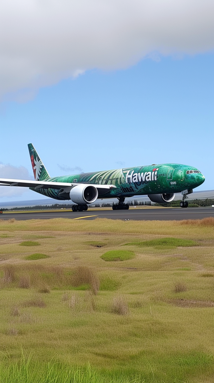 side view boeing 777x hawaii paint palm tree sea turtle