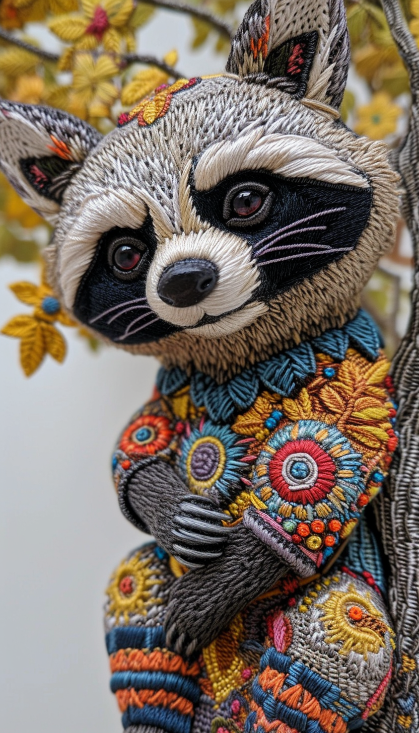 Bohemian Buddies Baby Raccoons Embroidered Pattern