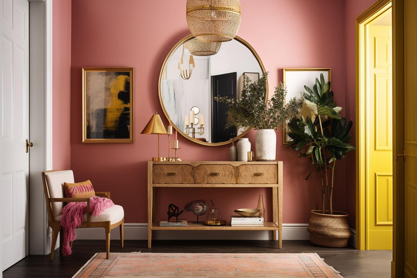 Bright Bohemian Hallway with Statement Mirror